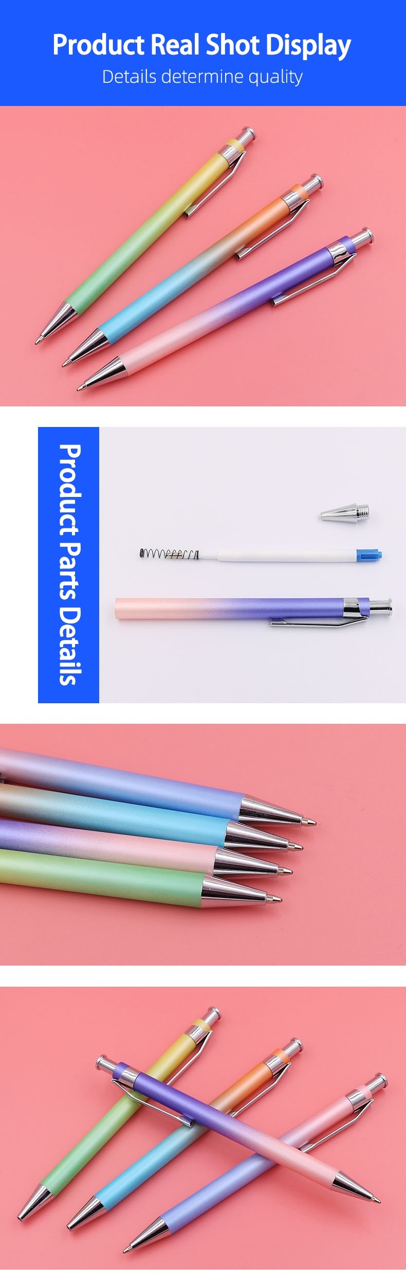Aluminum Metal Gradient Color Ballpoint Pen 1.0mm Press Type Gift Ball Pen