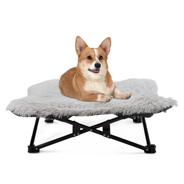 Autumn And Winter Plush Elevated Dog Bed Foldable Patterned Raised Dog Cot Dog