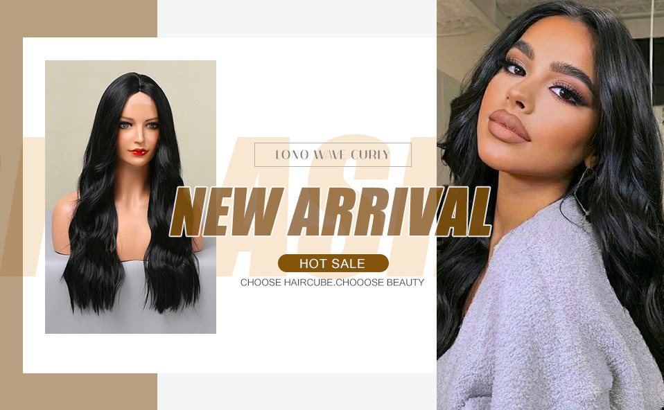 Long Black Wigs for Women Synthetic Curly wig Middle Part Heat Resistant Fiber Wigs for Daily Party Use 24 Inch