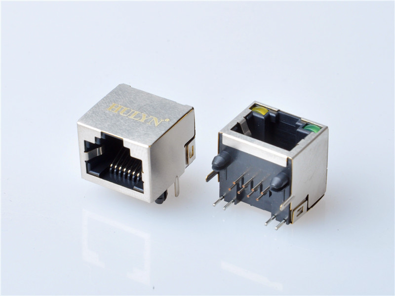 HULYN Very low profile, Shielded RJ45 Modular Jack, Through Hole Type, 1x1,with LEDs，