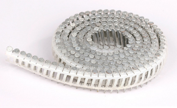 Flat Head Plastic Collated Coil Nails , SUS316 Twist Shank Nail 3.33 X 90MM