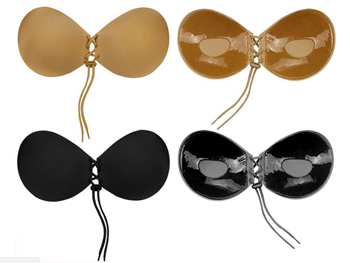 Women's Push Up Adhesive Lace up Bras Beige Lingerie