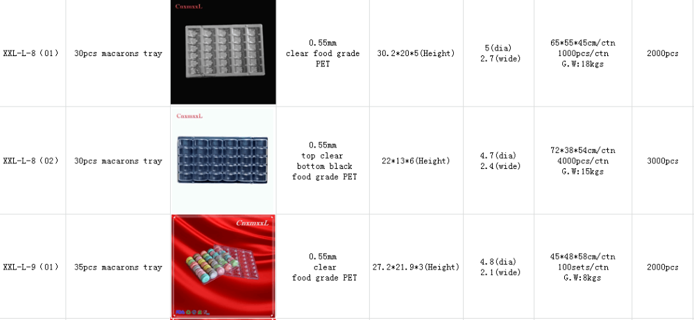 Transparent 1X6 arrangement 6 cells macaron tray vacuum forming macaron packaging box for middle size macaron pack