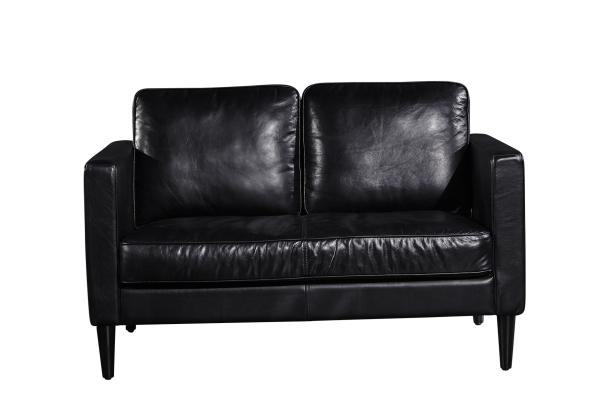 Buy cheap Square Shape 2 Seater Black Leather Couch Iron Painted Legs High - Elastic Sponge from wholesalers