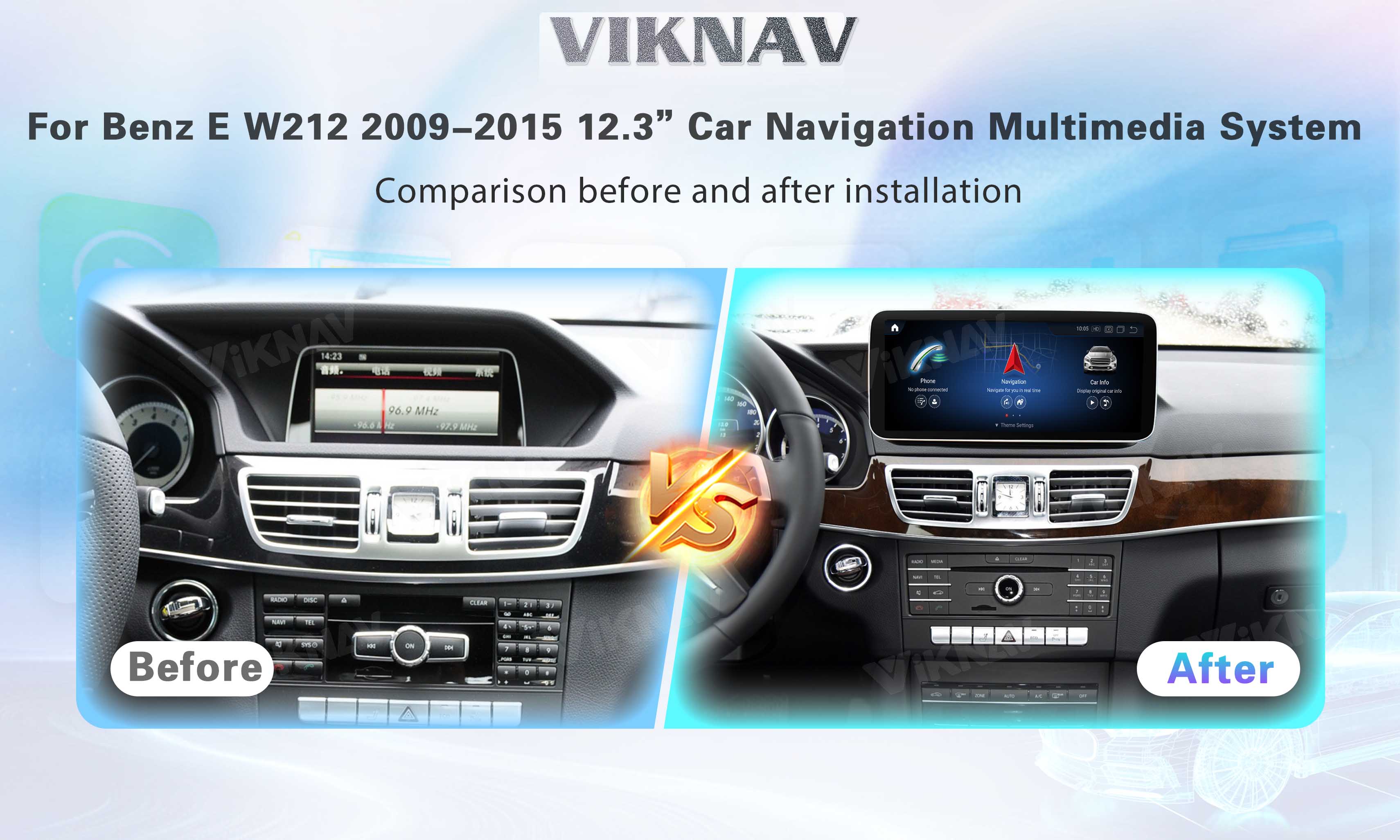 Viknav 12.3inch Android Car Radio With Screen For Mercedes Benz E Class W212 2009-2015 GPS Navigation 2Din Player NTG4.5
