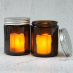 8oz Wide Mouth Amber Straight Side Round Glass Candle Jar With Lids