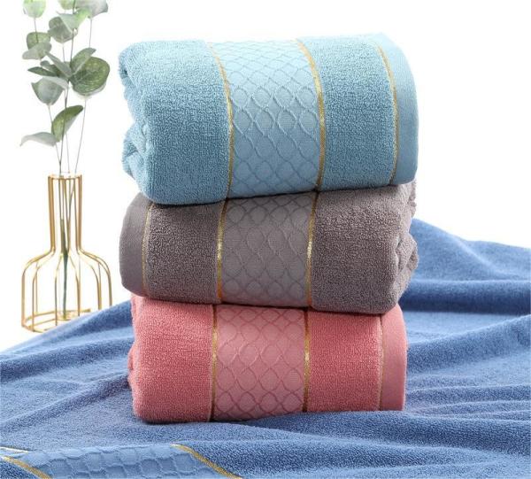 Highly Absorbent 32S Cotton Towel with Gold Edge and Solid Color Cut Pile