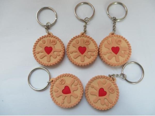 Promotional Cute Chocolate Cookies Silicone Rubber PVC Keychains With Metal Ring