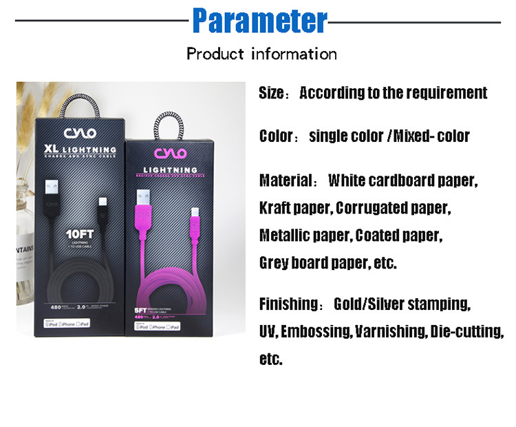 4C Printing Pantone USB Data Cable Packaging Box Custom Logo