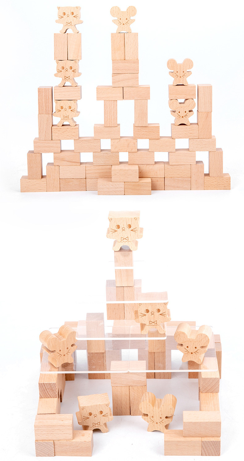 Children'S Stacked Solid Pine Wooden Building Block