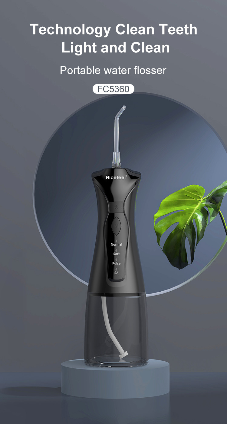1400mAh Black Cordless Water Flosser Battery Operated Oral Irrigator