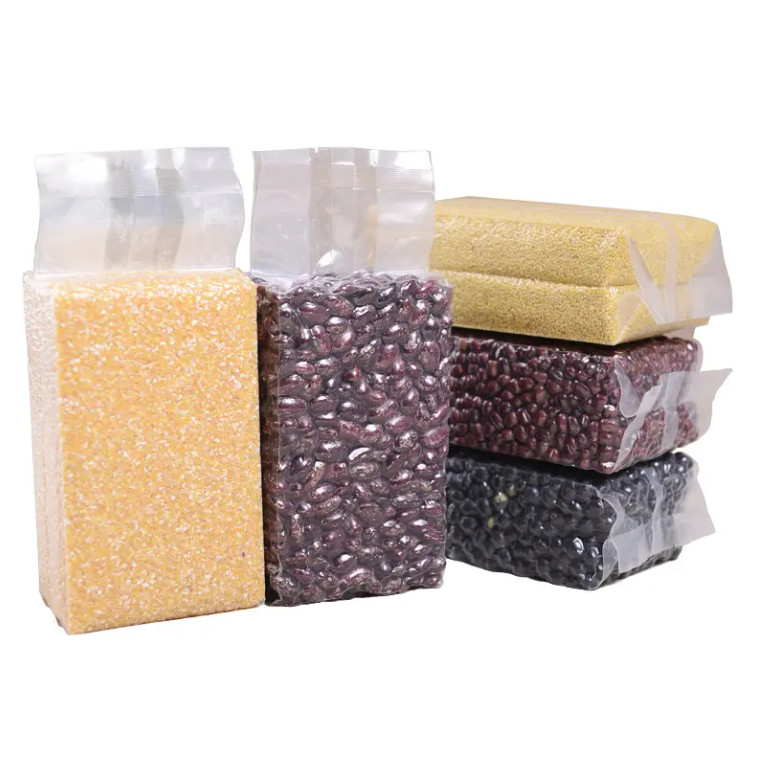 Cheap Transparent Nylon Plastic Packaging Bag Strong Side Gusset Sealing 1KG/100kg Vacuum Packing Bags For Rice Food