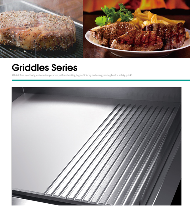 3Kw Stainless Steel Cooking Equipment Electric Griddle With 1/3 SS Grooved Grill