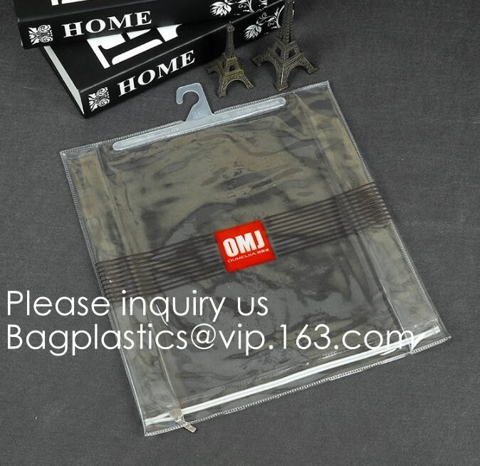 Transparent PVC hanger hook plastic bags for clothes packing,Better Protect and store CD's, books, magazines, papers and