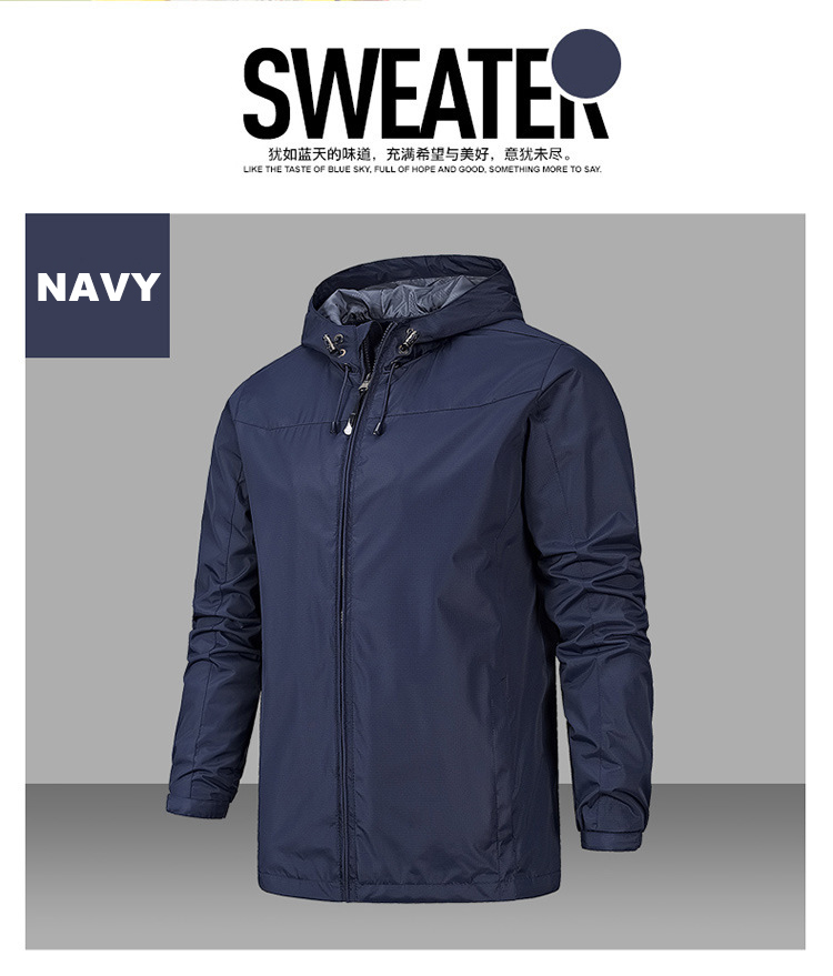 Solid Color Outer Wear Apparel Windproof Storm Jacket Men Hooded Thin Coat