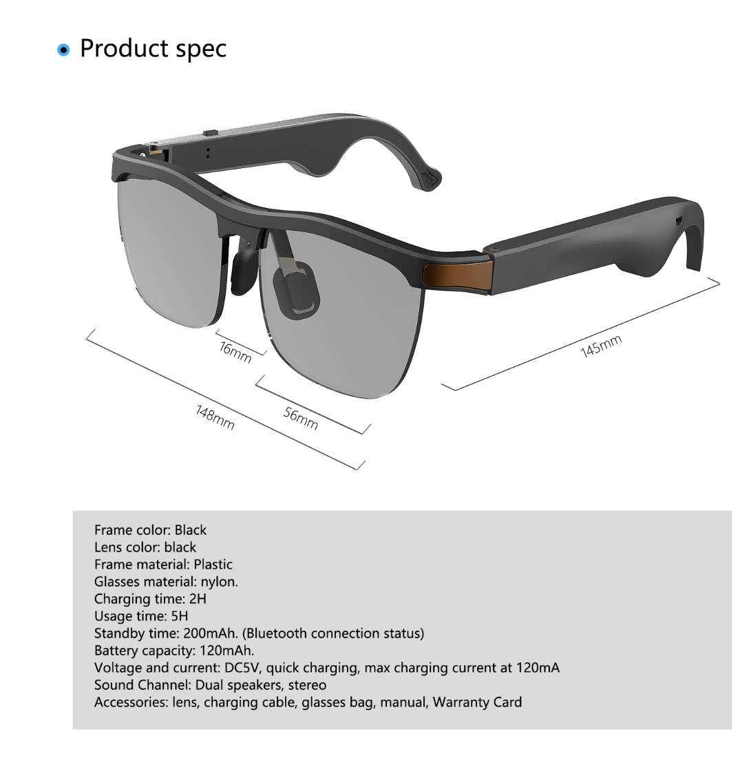 Fashion High Quality Glasses 2021 TR90 5.0 Technology Anti Blue Light And Waterproof Polarized Smart Music Glasses