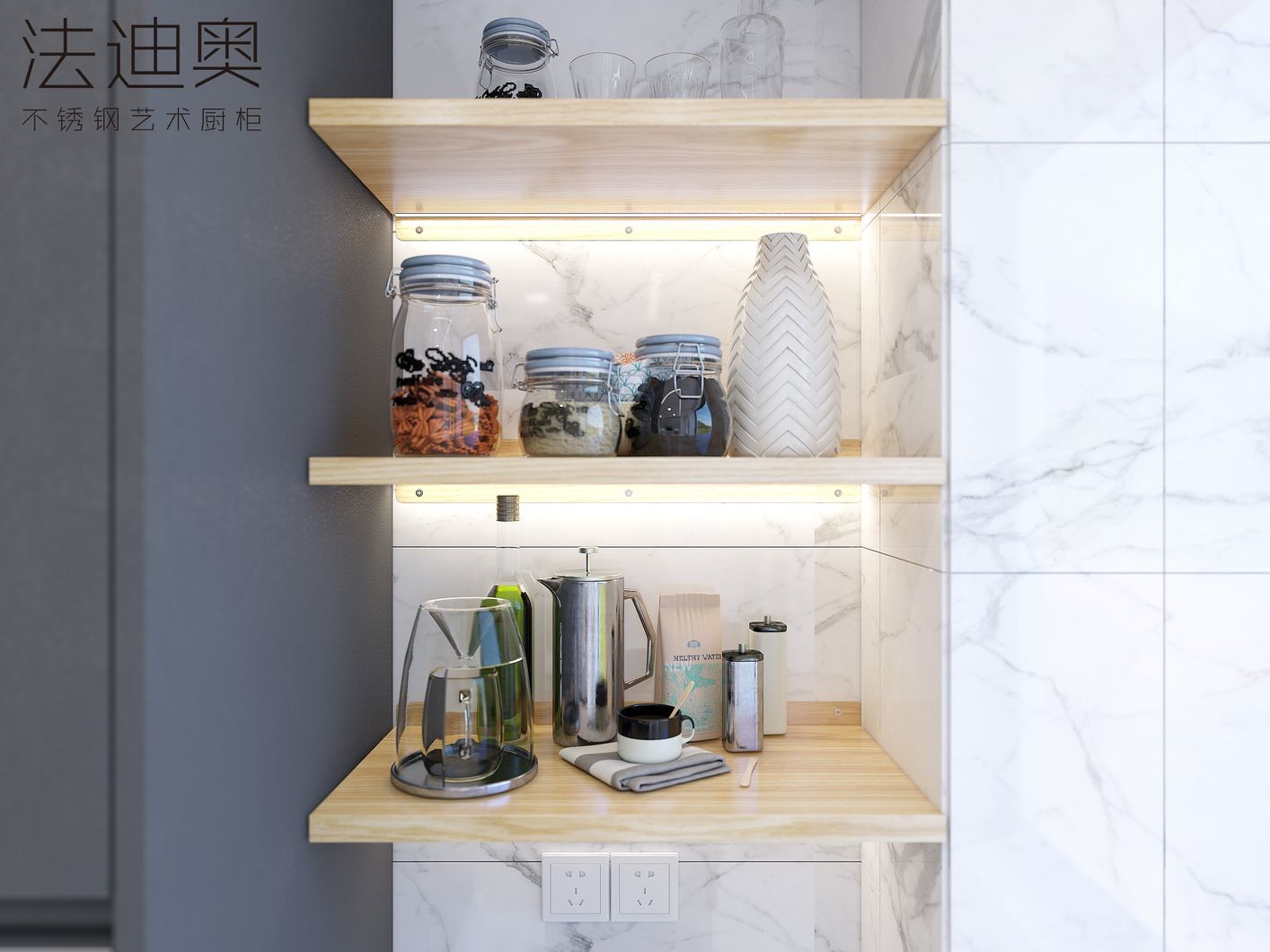 Modern Luxury U-Shaped Sleek Gray Design Stainless Steel Kitchen Cabinet