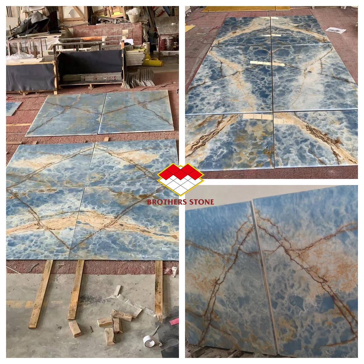 Modern Onyx Marble Type Translucent Blue Shadow Quartzite Slab for Living Room