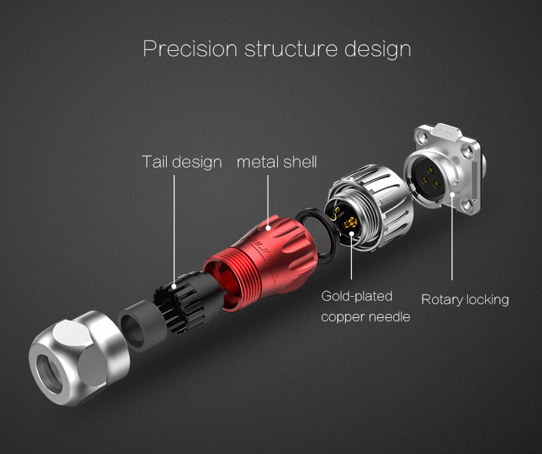 Metal Cover Connector IP67 3Pin Waterproof Connector Soldering Wire to Board Socket Plug