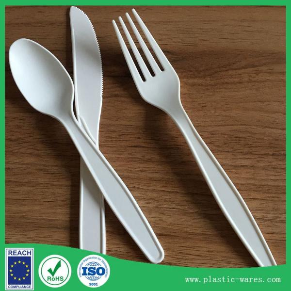 Buy cheap white color corn starch biodegradable disposable dinner knife, spoon, fork from wholesalers