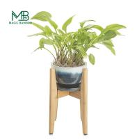 Buy cheap Natural Bamboo Stand White Ceramic Small Planter Pot for Modern Living Spaces product