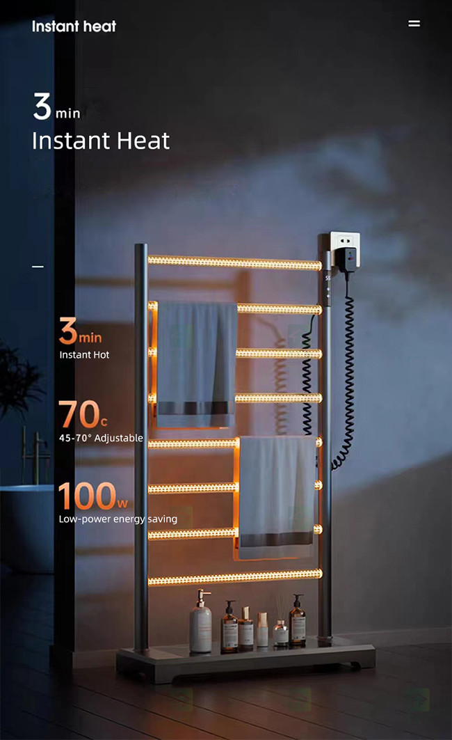 SUS304 Steel Black Floor Free Standing Towel Warmer Hot Towel Warmer Rack