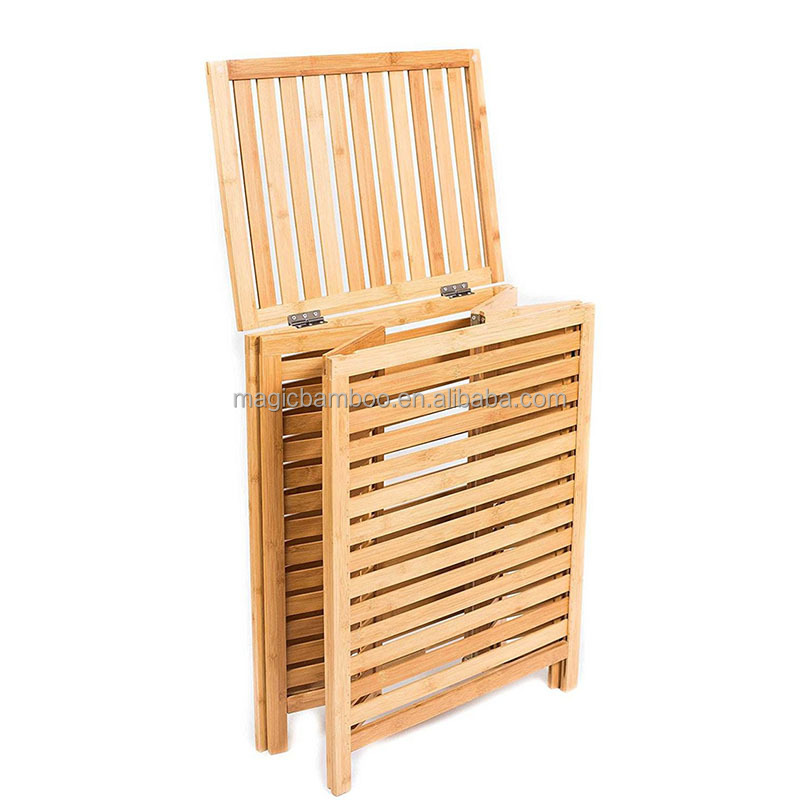 ODM Portable Bamboo Laundry Hamper Basket With Lid Shelf