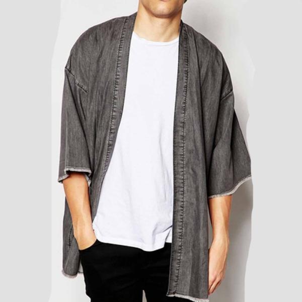 Buy cheap Wholesale oem open split front oversized 100%cotton black frayed hem denim kimono designer jackets from wholesalers
