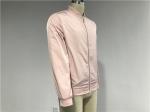 Menswear Zip PU Leather Coat Pink Polyester Nylon Bomber Jacket With Rib Detail