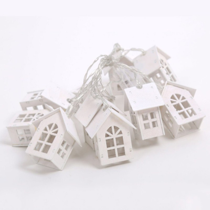 Christmas Hanging Ornaments Luminous Wooden House 10 LEDs Light Wood Chalet Christmas Tree Hanging Ornaments Xmas Festival