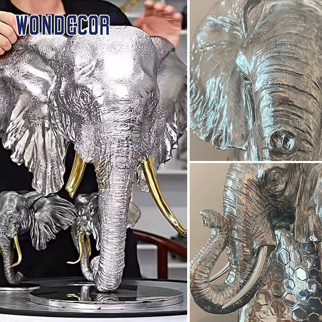 3D Elephant Head Sculpture Stainless Steel High Durability