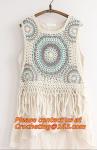 Mori Gilet Women Navy Blue Beige Fringe Crochet Vest Femme Knitted Hollow Out