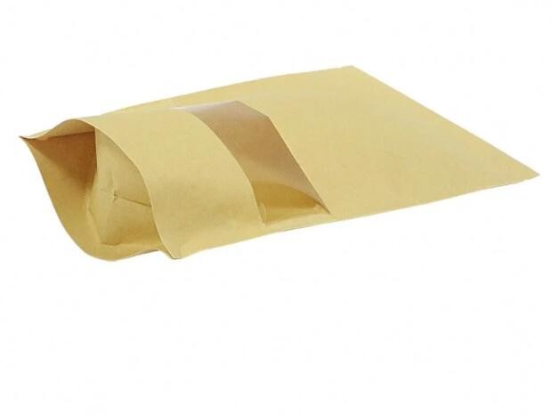 Matte Clear Window recycled kraft paper bags with bottom gusset for food