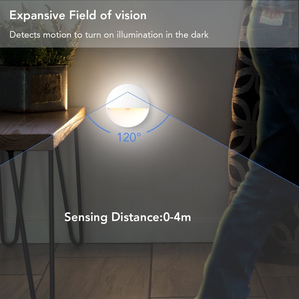 Indoor Motion Sensor LED White Night Light ,Stick Anywhere Wireless Battery Operated Dusk to Dawn Automatic Activated