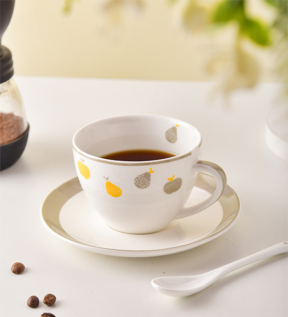 Drinkware Type Cups Saucers 250ml Volume Set Of 6 Ceramic Tea Cups With Fruit Design