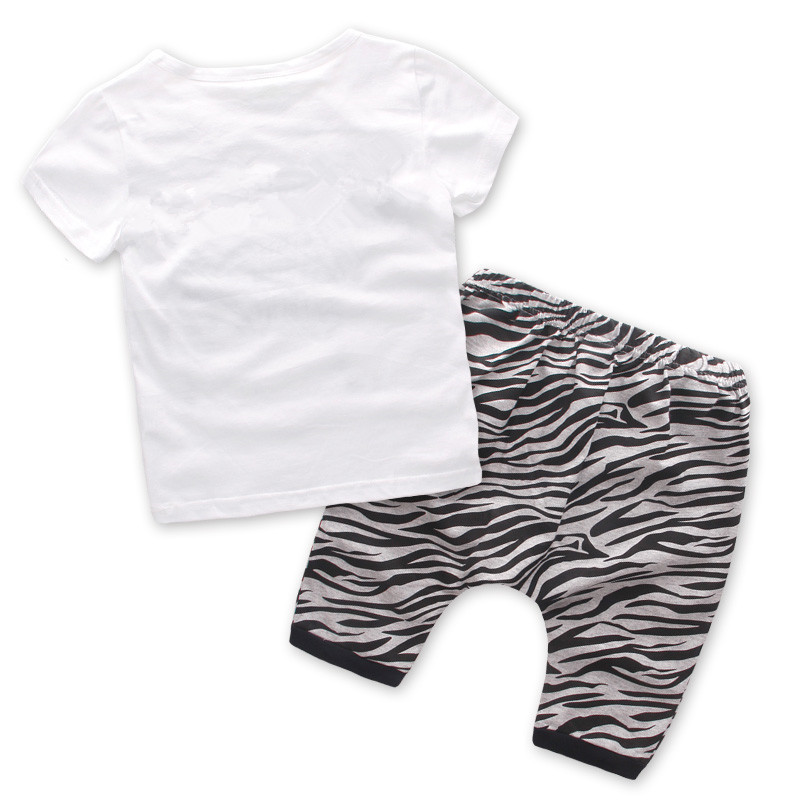 Fashion children zebra stripe short sleeve casual kids summer clothing sets