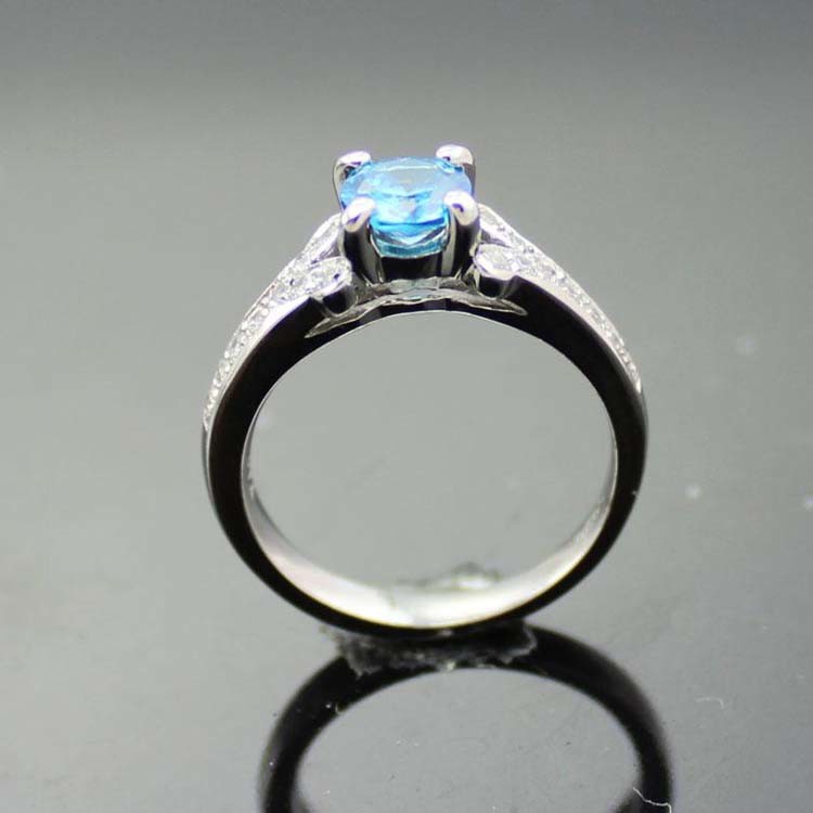 Sterling Silver Engagement Ring with 5mm Round Blue Topaz Cubic Zirconia(F40)