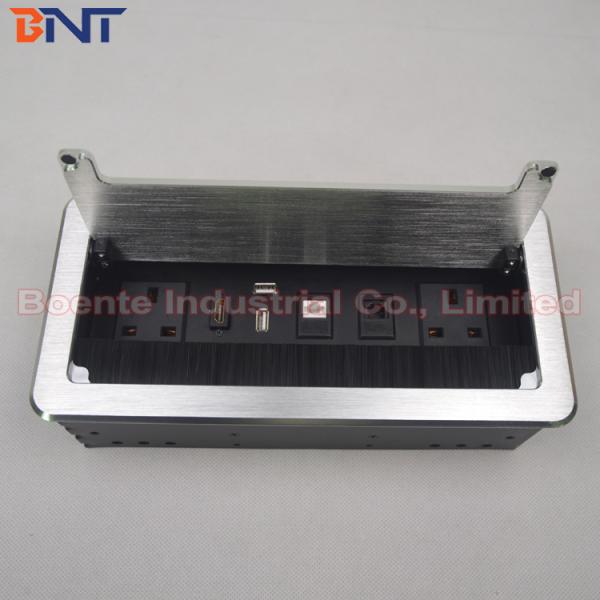 Office Tabletop Multi-functional Flip Electric Socket Box with HD-MI, VGA, USB, RJ45, Schuko