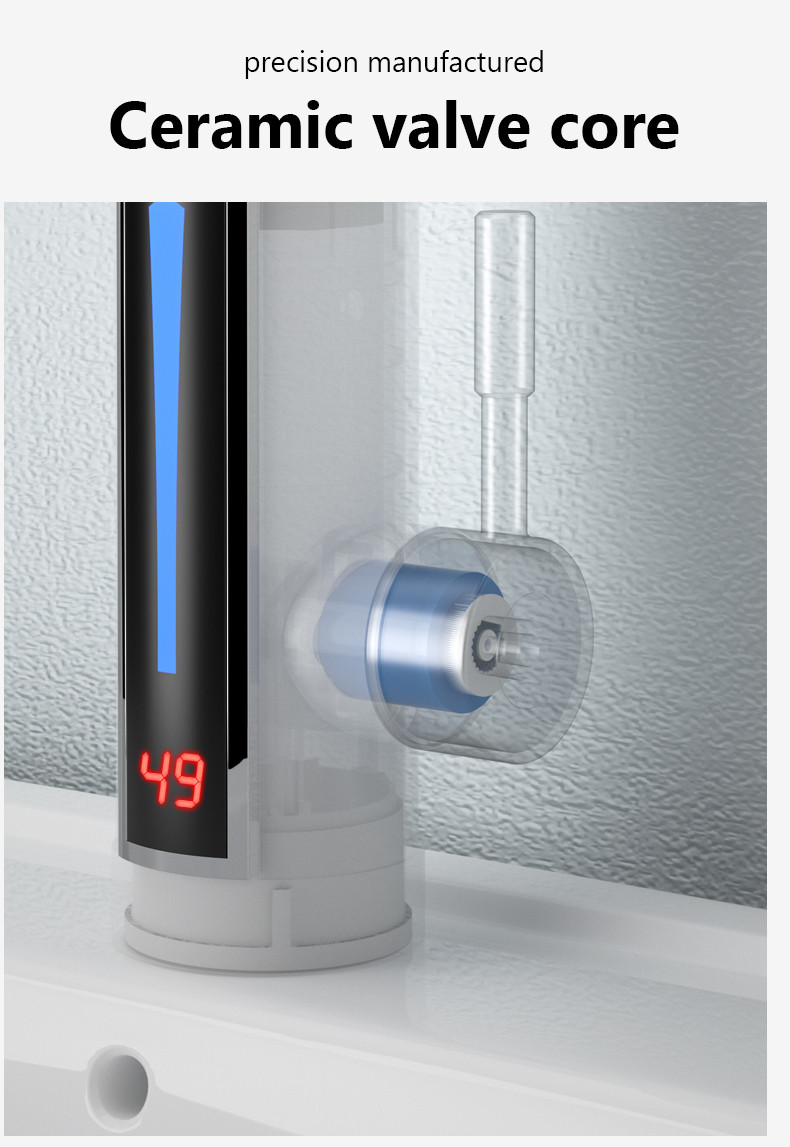 220V Electric Heated Basin Tap LVD IPX4 Kitchen Faucet With Temperature Display