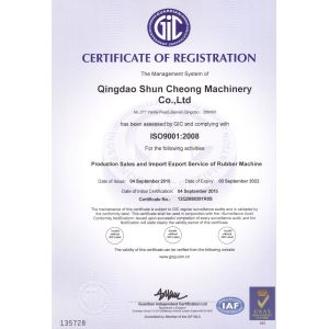 Qingdao Shun Cheong Rubber machinery Manufacturing Co., Ltd. Certifications