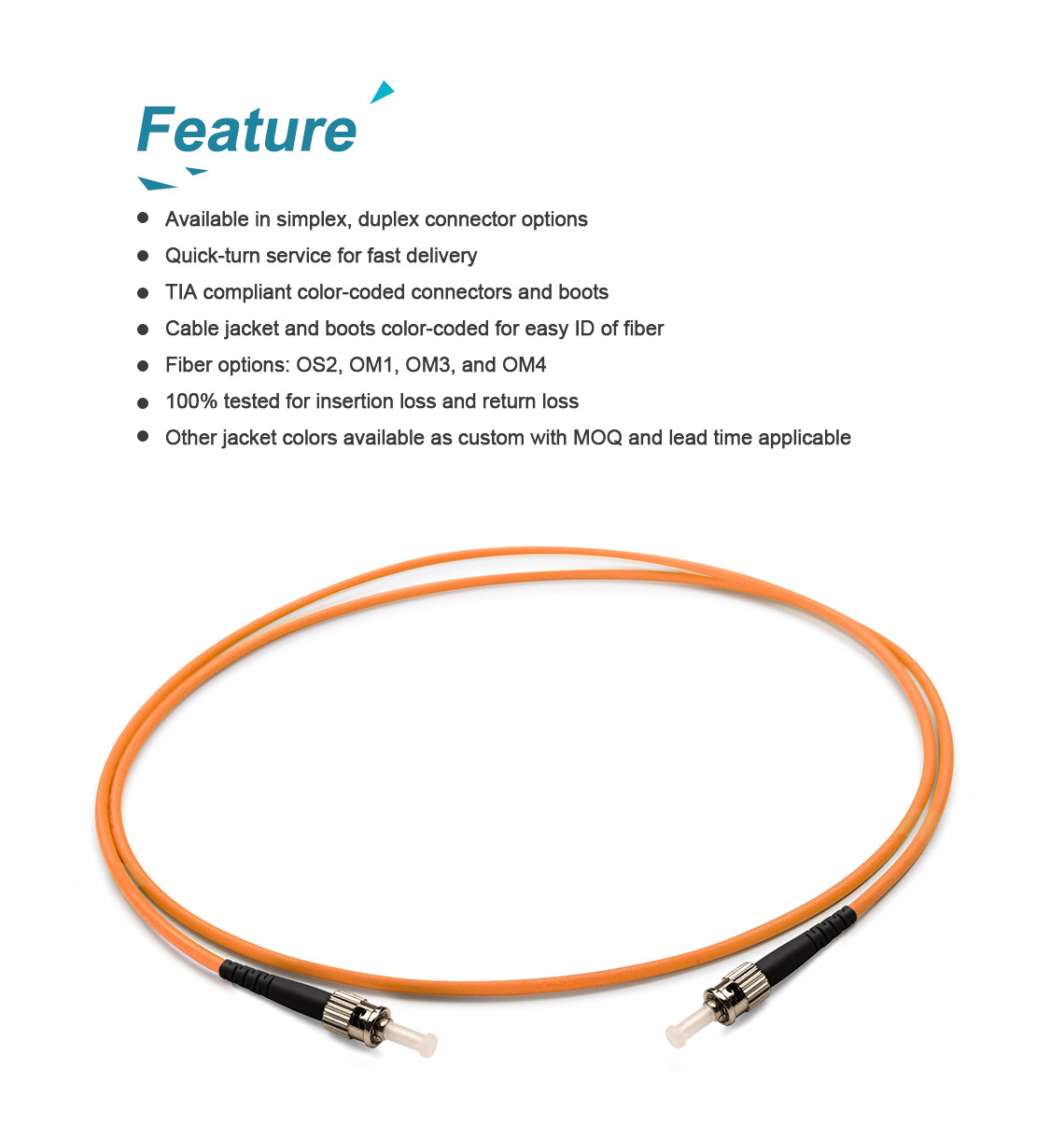 ST/UPC-ST/UPC Muiltmode OM2 Fiber Optic Patch Cord LSZH/PVC Material
