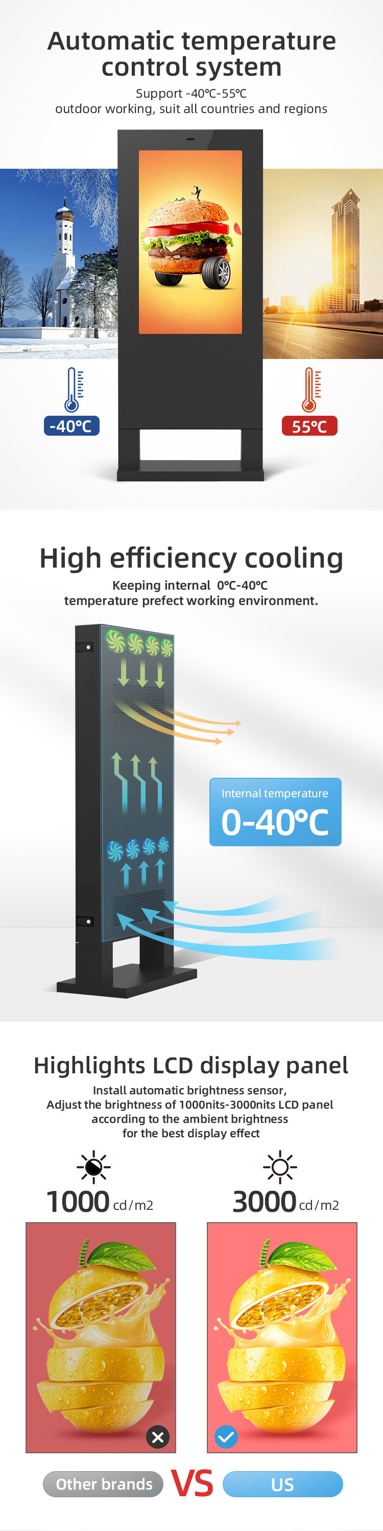 4K HD floor standing lcd digital signage billboard outdoor advertising screen