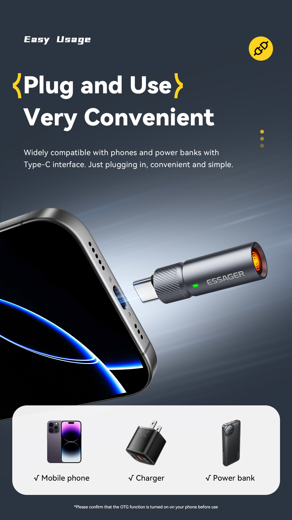 ESSAGER ES-OTG29 Rechargeable Mobile Phone Usb Type C Mini Cigarette Electric Lighter