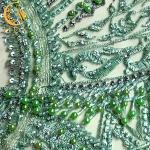 Sophisticated Green Beaded Lace Fabric / Lace Material Fabric For Bridal Dress