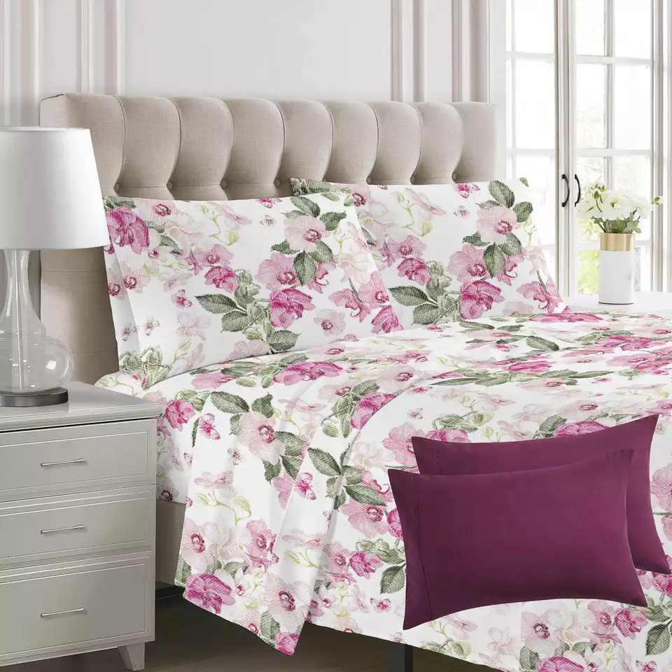 100% Polyester Printed Microfiber Fabric Bedding Set of 6 for Home Hotel Hospital School