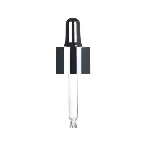 Buy cheap PP Plastic Cosmetic Glass Dropper large 20mm Round Tip Black Silver color from wholesalers