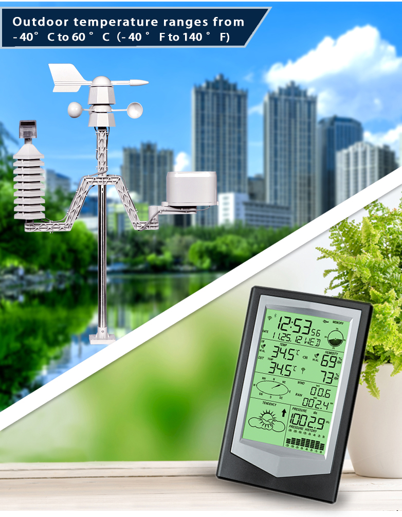 OEM Supported Outdoor Solar Weather Station With WIFI Temperature And Humidity Sensor