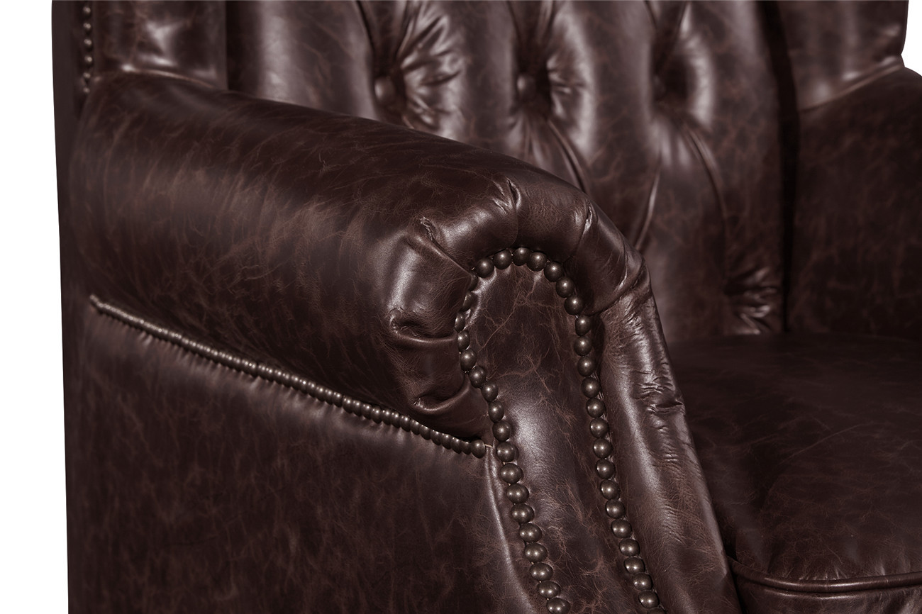 Home Furniture High Back Leather Armchair Movable Eitherdown Cushion Solidwood Frame