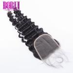 HD Transparent 100% Human Hair Lace Closure Deep Wave Customized Length