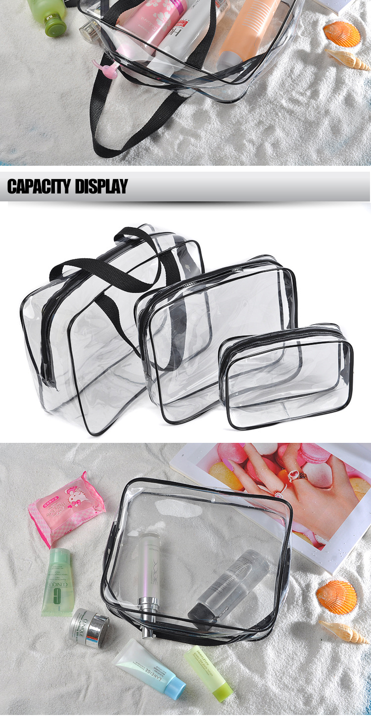 3 pieces makeup pouch travel clear PVC toiletry bag